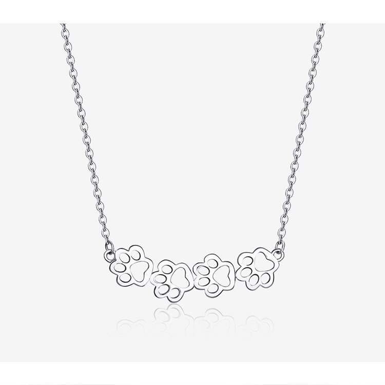 Victoria's Vogue Dog and Cat Paw Silver Choker Necklace for Women 925 Sterling Silver Cat Pet Footprint Short Neckalces Accessories SCN346