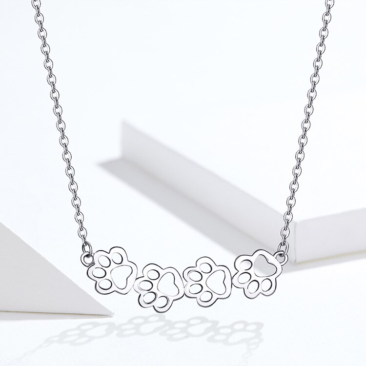 Victoria's Vogue Dog and Cat Paw Silver Choker Necklace for Women 925 Sterling Silver Cat Pet Footprint Short Neckalces Accessories SCN346
