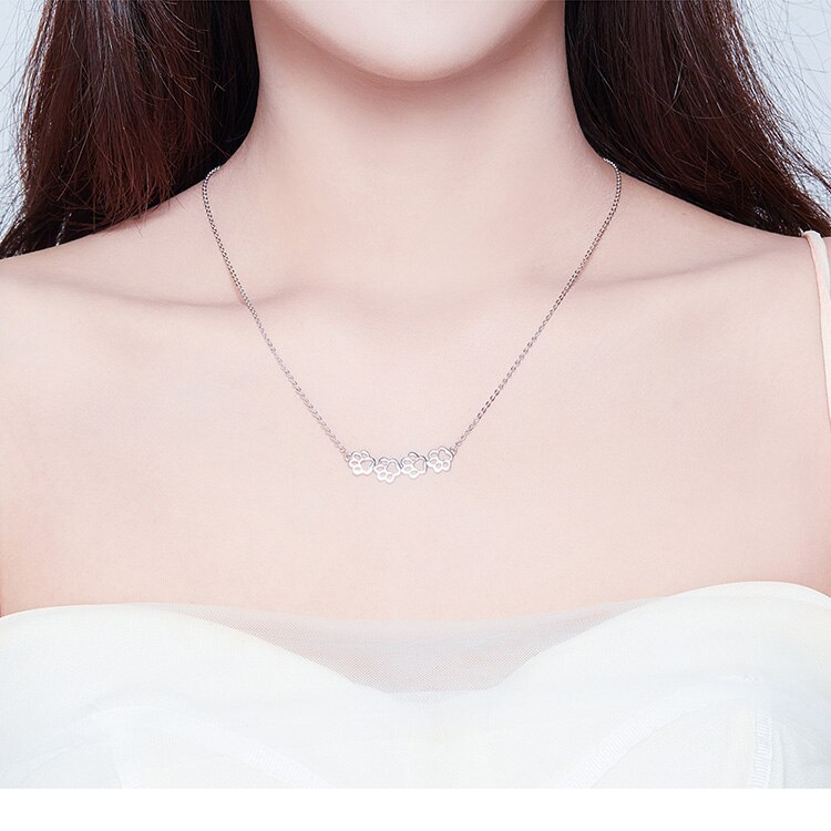 Victoria's Vogue Dog and Cat Paw Silver Choker Necklace for Women 925 Sterling Silver Cat Pet Footprint Short Neckalces Accessories SCN346
