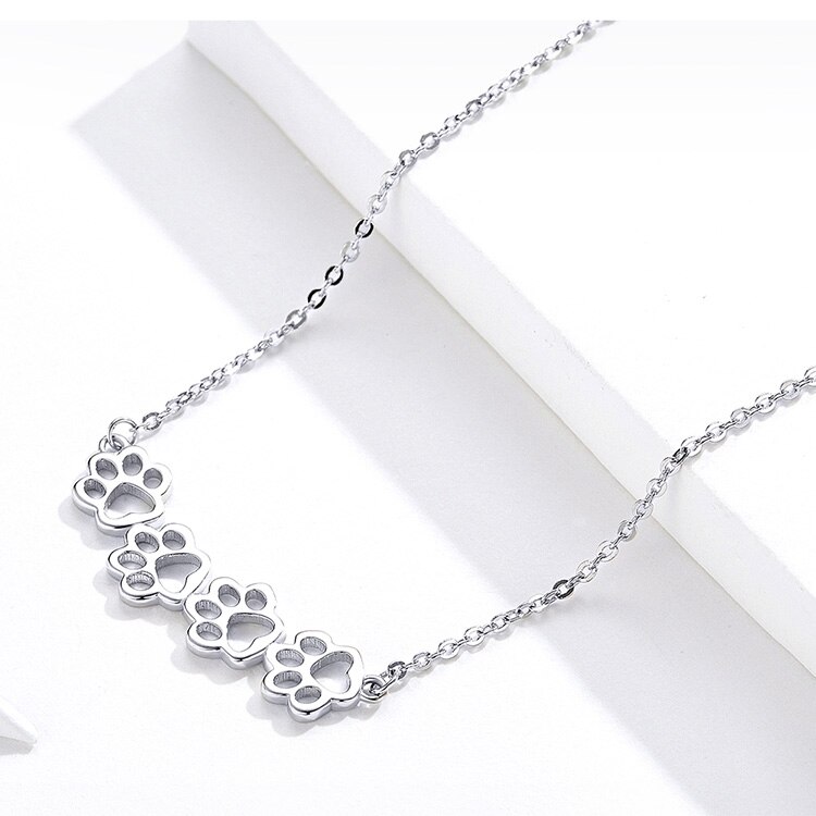 Victoria's Vogue Dog and Cat Paw Silver Choker Necklace for Women 925 Sterling Silver Cat Pet Footprint Short Neckalces Accessories SCN346
