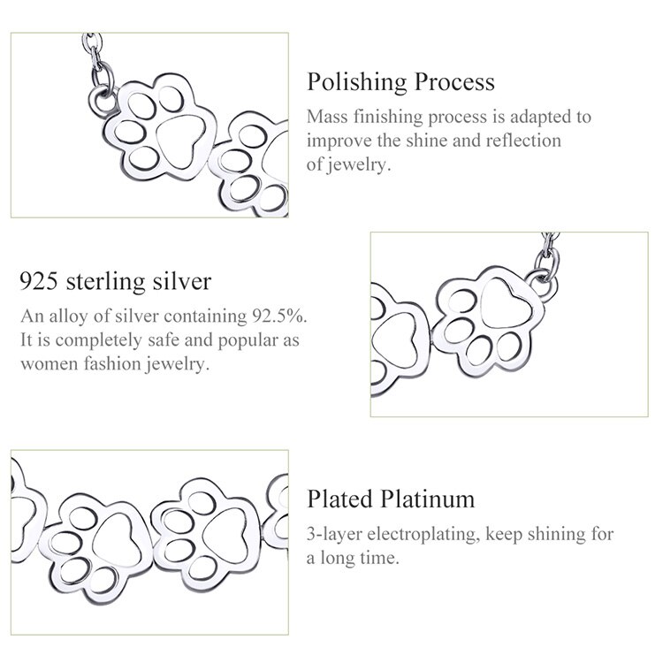 Victoria's Vogue Dog and Cat Paw Silver Choker Necklace for Women 925 Sterling Silver Cat Pet Footprint Short Neckalces Accessories SCN346