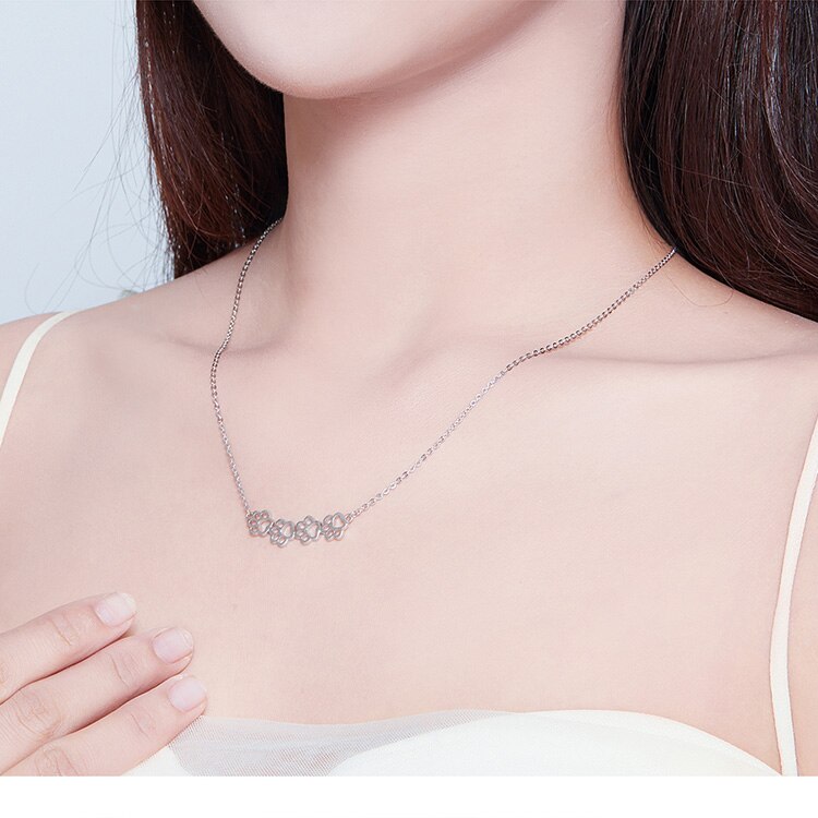 Victoria's Vogue Dog and Cat Paw Silver Choker Necklace for Women 925 Sterling Silver Cat Pet Footprint Short Neckalces Accessories SCN346