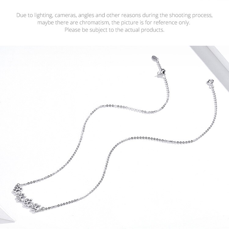 Victoria's Vogue Dog and Cat Paw Silver Choker Necklace for Women 925 Sterling Silver Cat Pet Footprint Short Neckalces Accessories SCN346