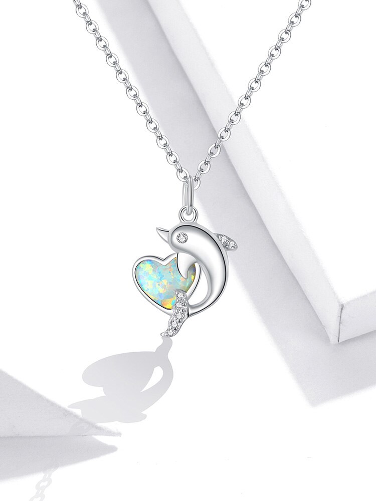 Victoria's Vogue 925 Sterling Silver Dolphin with Heart Plated platinum CZ Pendant Necklace for Women Family Gifts Fine Jewelry SCN412 Victoria's Vogue 925 Sterling Silver Dolphin with Heart Plated platinum CZ Pendant Necklace for Women Family Gifts Fine Jewelry SCN412