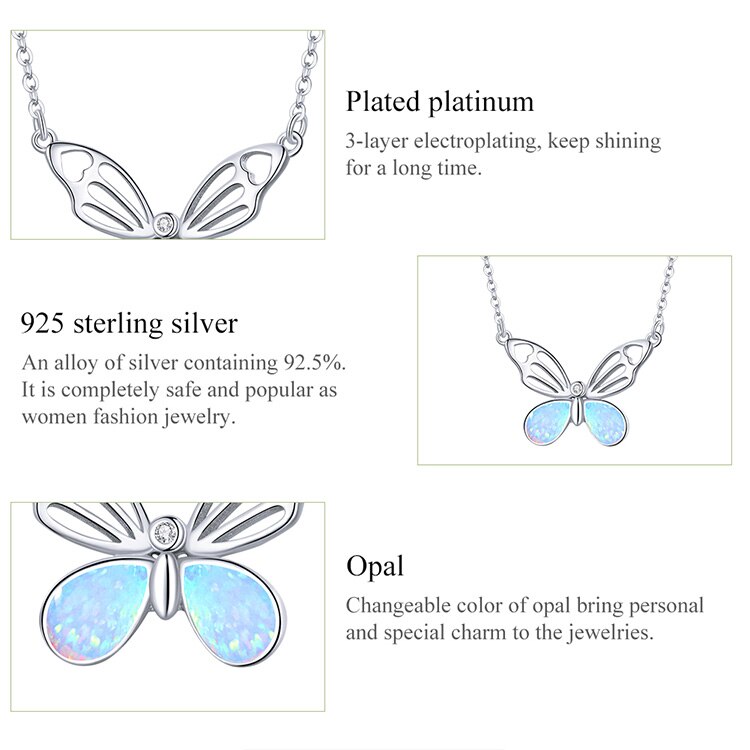 Victoria's Vogue Opal Authentic Butterfly Animal 925 Sterling Silver Necklace for Women Fashion Bijoux Statement Fine Jewelry Victoria's Vogue Opal Authentic Butterfly Animal 925 Sterling Silver Necklace for Women Fashion Bijoux Statement Fine Jewelry
