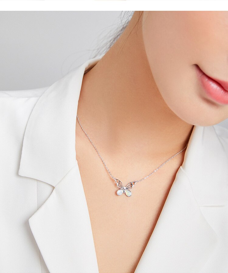Victoria's Vogue Opal Authentic Butterfly Animal 925 Sterling Silver Necklace for Women Fashion Bijoux Statement Fine Jewelry Victoria's Vogue Opal Authentic Butterfly Animal 925 Sterling Silver Necklace for Women Fashion Bijoux Statement Fine Jewelry