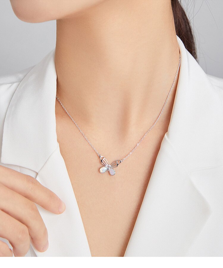 Victoria's Vogue Opal Authentic Butterfly Animal 925 Sterling Silver Necklace for Women Fashion Bijoux Statement Fine Jewelry Victoria's Vogue Opal Authentic Butterfly Animal 925 Sterling Silver Necklace for Women Fashion Bijoux Statement Fine Jewelry