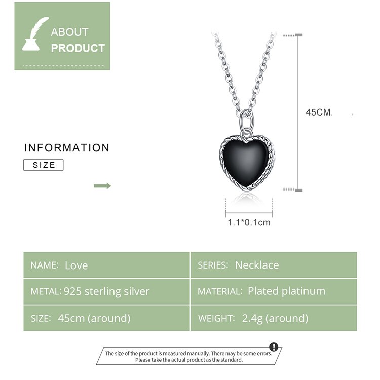 Real 925 Sterling Silver Black Heart Love Pendant Vintage Necklace Women Statement Collares Jewelry Gift Noble Real 925 Sterling Silver Black Heart Love Pendant Vintage Necklace Women Statement Collares Jewelry Gift Noble