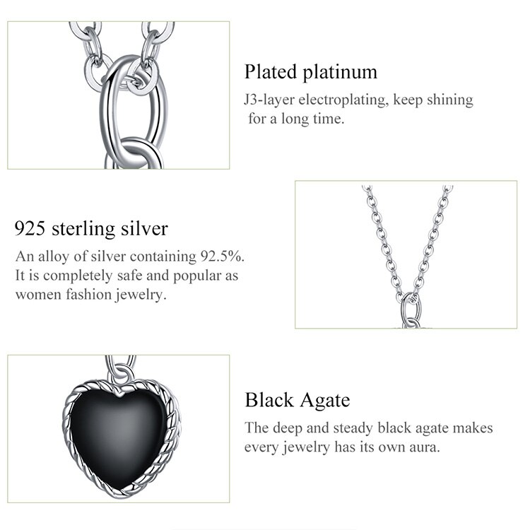 Real 925 Sterling Silver Black Heart Love Pendant Vintage Necklace Women Statement Collares Jewelry Gift Noble Real 925 Sterling Silver Black Heart Love Pendant Vintage Necklace Women Statement Collares Jewelry Gift Noble