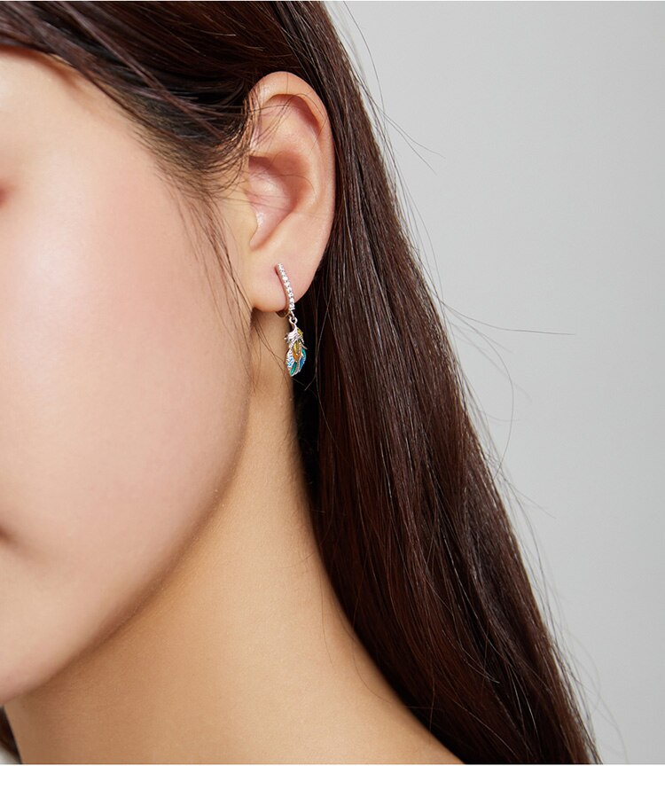 Victoria's Vogue Silver Colored Feather Earring 925 Sterling Silver Colorful  Unique Ear Buckles Women Jewelry 2021 Original Design