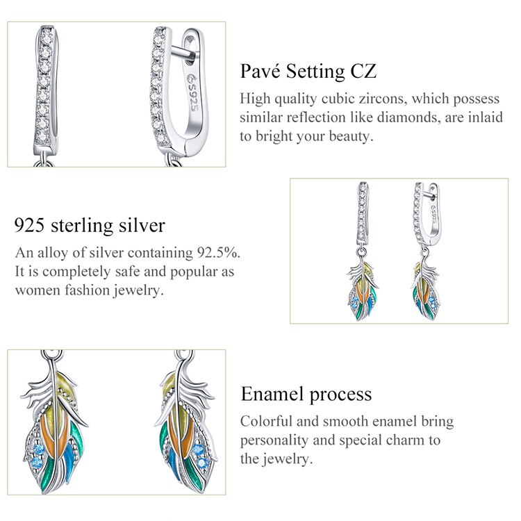 Victoria's Vogue Silver Colored Feather Earring 925 Sterling Silver Colorful  Unique Ear Buckles Women Jewelry 2021 Original Design