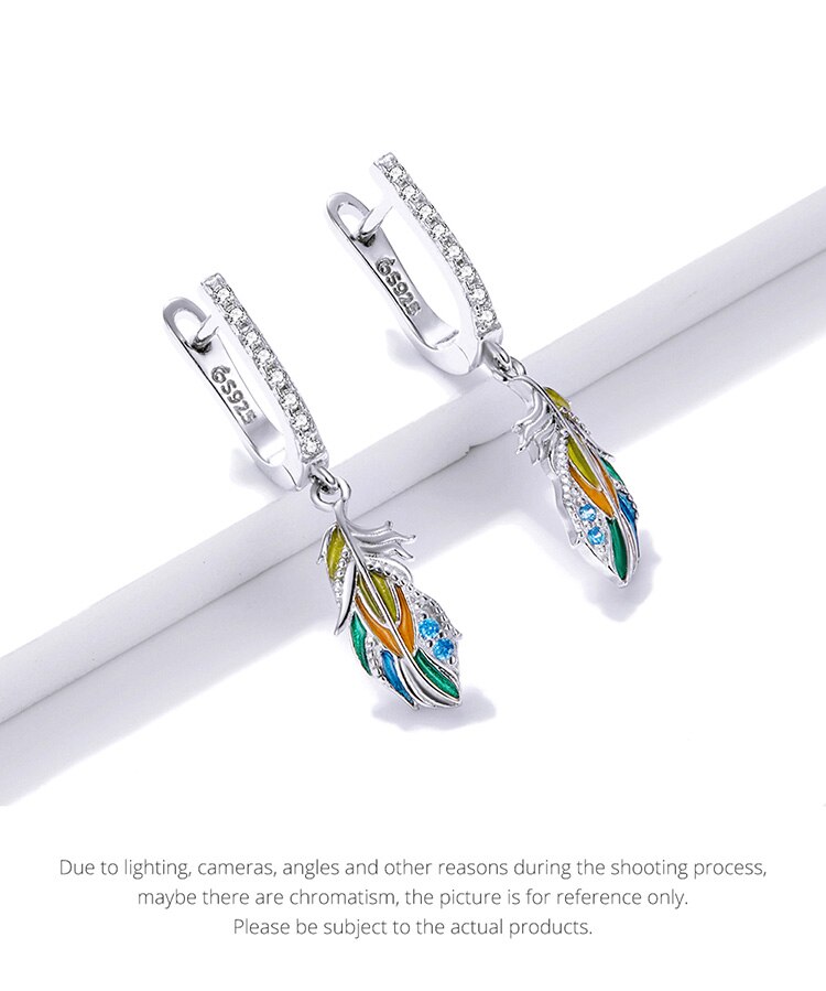 Victoria's Vogue Silver Colored Feather Earring 925 Sterling Silver Colorful  Unique Ear Buckles Women Jewelry 2021 Original Design