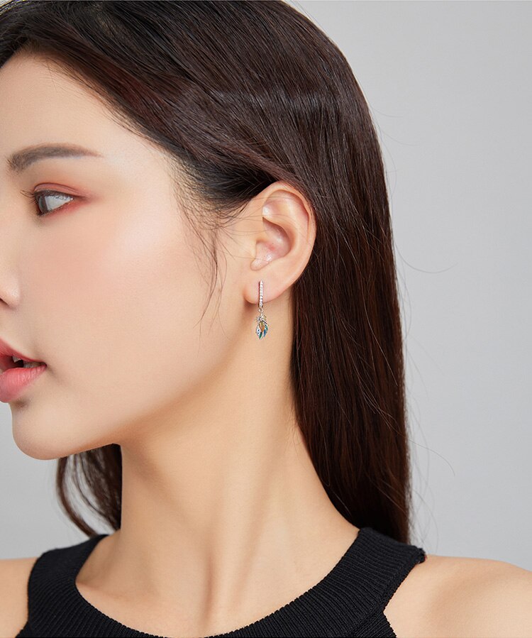 Victoria's Vogue Silver Colored Feather Earring 925 Sterling Silver Colorful  Unique Ear Buckles Women Jewelry 2021 Original Design
