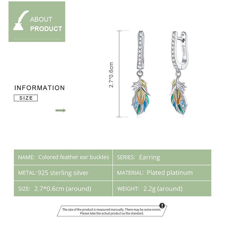 Victoria's Vogue Silver Colored Feather Earring 925 Sterling Silver Colorful  Unique Ear Buckles Women Jewelry 2021 Original Design