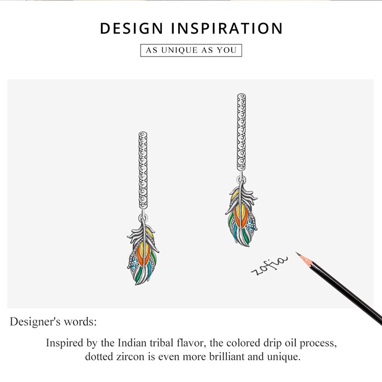 Victoria's Vogue Silver Colored Feather Earring 925 Sterling Silver Colorful  Unique Ear Buckles Women Jewelry 2021 Original Design