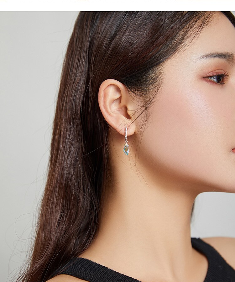 Victoria's Vogue Silver Colored Feather Earring 925 Sterling Silver Colorful  Unique Ear Buckles Women Jewelry 2021 Original Design