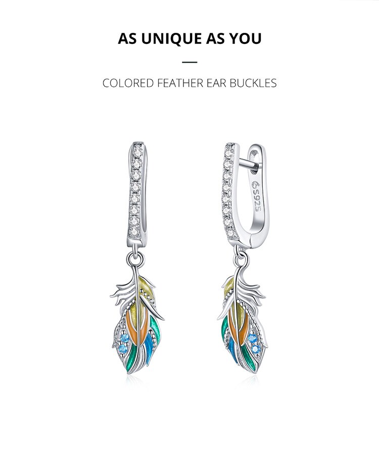 Victoria's Vogue Silver Colored Feather Earring 925 Sterling Silver Colorful  Unique Ear Buckles Women Jewelry 2021 Original Design