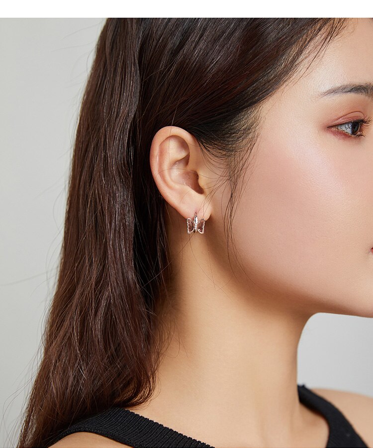 Victoria's Vogue Silver Butterfly  Ear Buckle 100% 925 Sterling Silver Colorful CZ Vivid Earrings Gift for Girl Fashion Jewelry