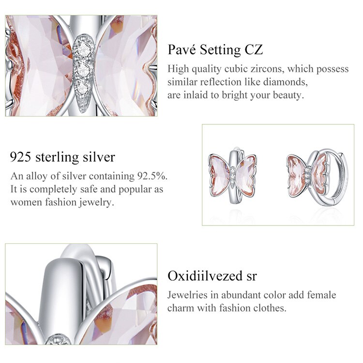 Victoria's Vogue Silver Butterfly  Ear Buckle 100% 925 Sterling Silver Colorful CZ Vivid Earrings Gift for Girl Fashion Jewelry