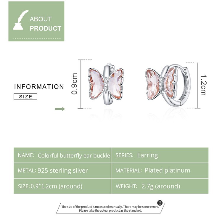 Victoria's Vogue Silver Butterfly  Ear Buckle 100% 925 Sterling Silver Colorful CZ Vivid Earrings Gift for Girl Fashion Jewelry