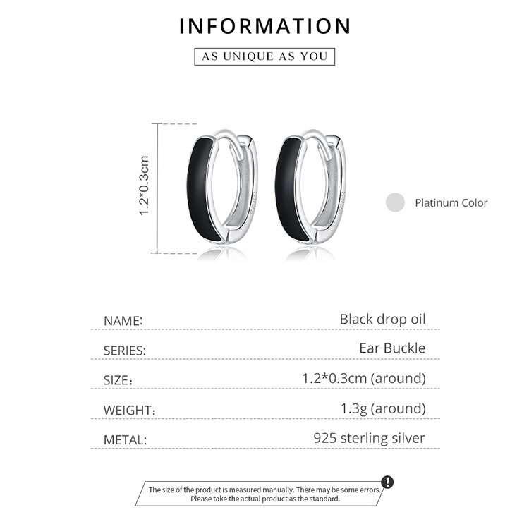 Victoria's Vogue 1 Pair Silver Black Hoop Earrings for Women 100% 925 Sterling Silver Enamel Drop Oil Earring Party Jewelry Victoria's Vogue 1 Pair Silver Black Hoop Earrings for Women 100% 925 Sterling Silver Enamel Drop Oil Earring Party Jewelry