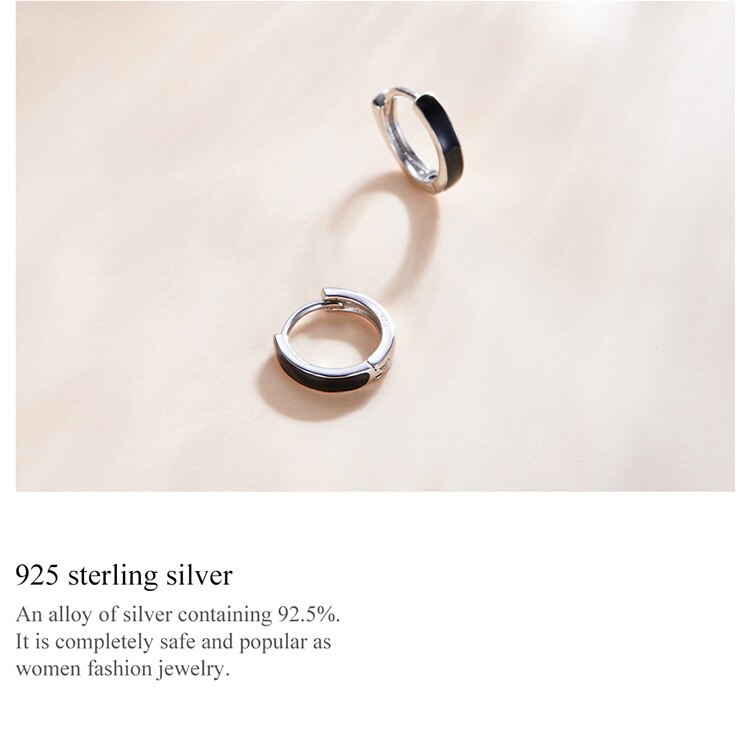 Victoria's Vogue 1 Pair Silver Black Hoop Earrings for Women 100% 925 Sterling Silver Enamel Drop Oil Earring Party Jewelry Victoria's Vogue 1 Pair Silver Black Hoop Earrings for Women 100% 925 Sterling Silver Enamel Drop Oil Earring Party Jewelry