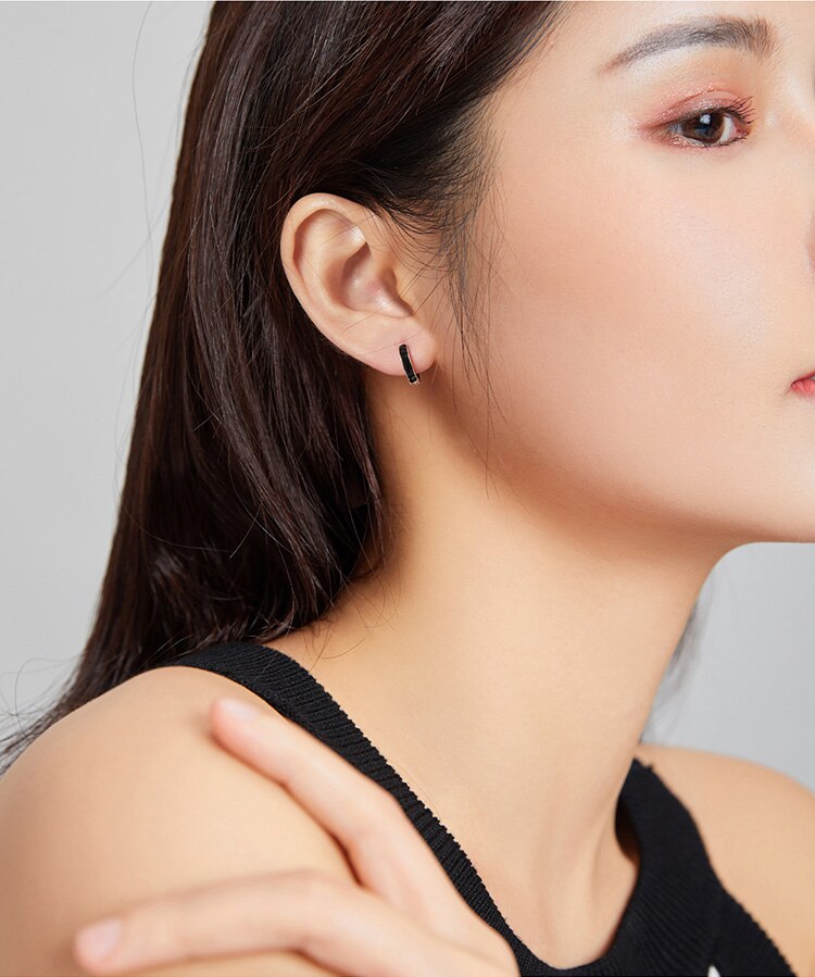Victoria's Vogue 1 Pair Silver Black Hoop Earrings for Women 100% 925 Sterling Silver Enamel Drop Oil Earring Party Jewelry Victoria's Vogue 1 Pair Silver Black Hoop Earrings for Women 100% 925 Sterling Silver Enamel Drop Oil Earring Party Jewelry