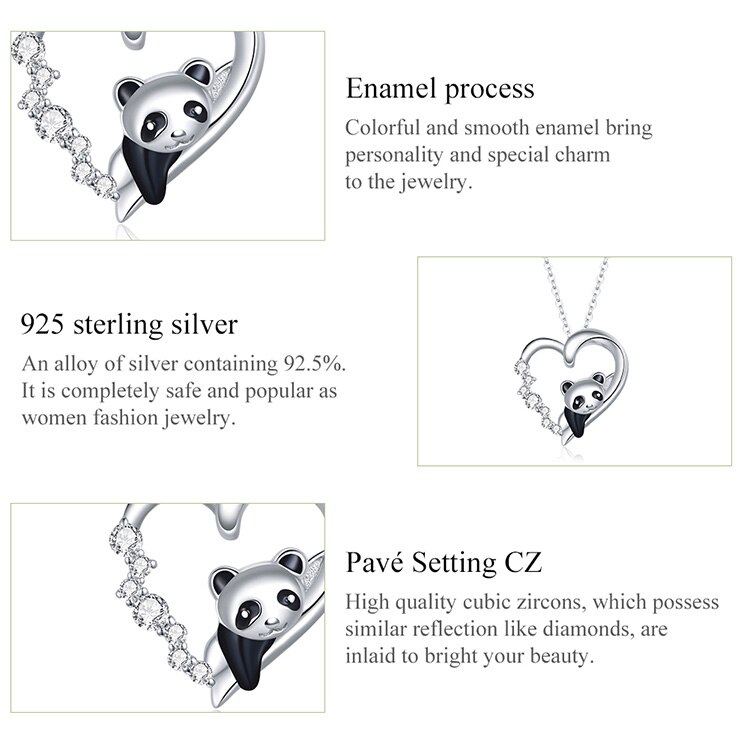 Victoria's Vogue Baby Panda Necklace 100% 925 Sterling Silver Zircon Enamel Cute Animal Charm Chain Link for Women Gift Jewelry