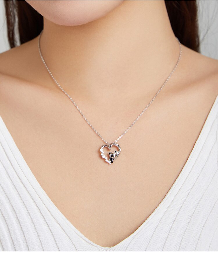 Victoria's Vogue Baby Panda Necklace 100% 925 Sterling Silver Zircon Enamel Cute Animal Charm Chain Link for Women Gift Jewelry