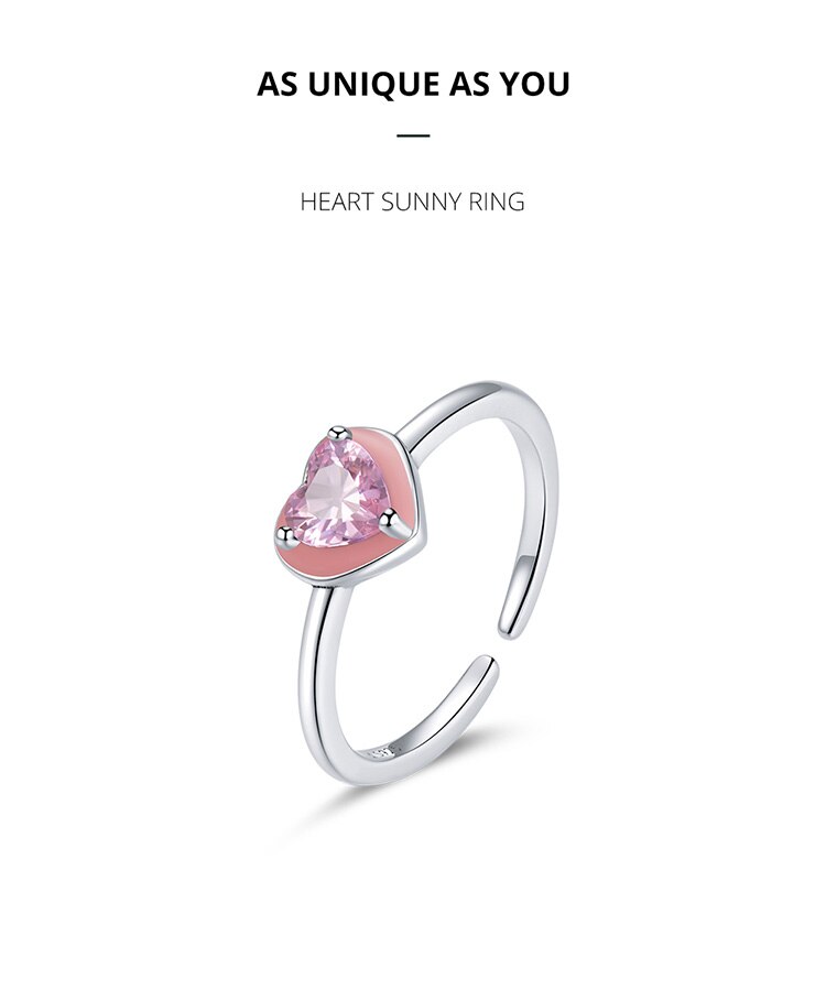 Victoria's Vogue Heart Sunny Open Ring 100% 925 Sterling Silver Adjustable Pink Love Finger Ring for Girl Fashion Party Jewelry Victoria's Vogue Heart Sunny Open Ring 100% 925 Sterling Silver Adjustable Pink Love Finger Ring for Girl Fashion Party Jewelry