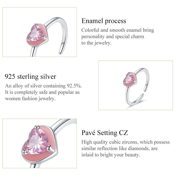 Victoria's Vogue Heart Sunny Open Ring 100% 925 Sterling Silver Adjustable Pink Love Finger Ring for Girl Fashion Party Jewelry Victoria's Vogue Heart Sunny Open Ring 100% 925 Sterling Silver Adjustable Pink Love Finger Ring for Girl Fashion Party Jewelry