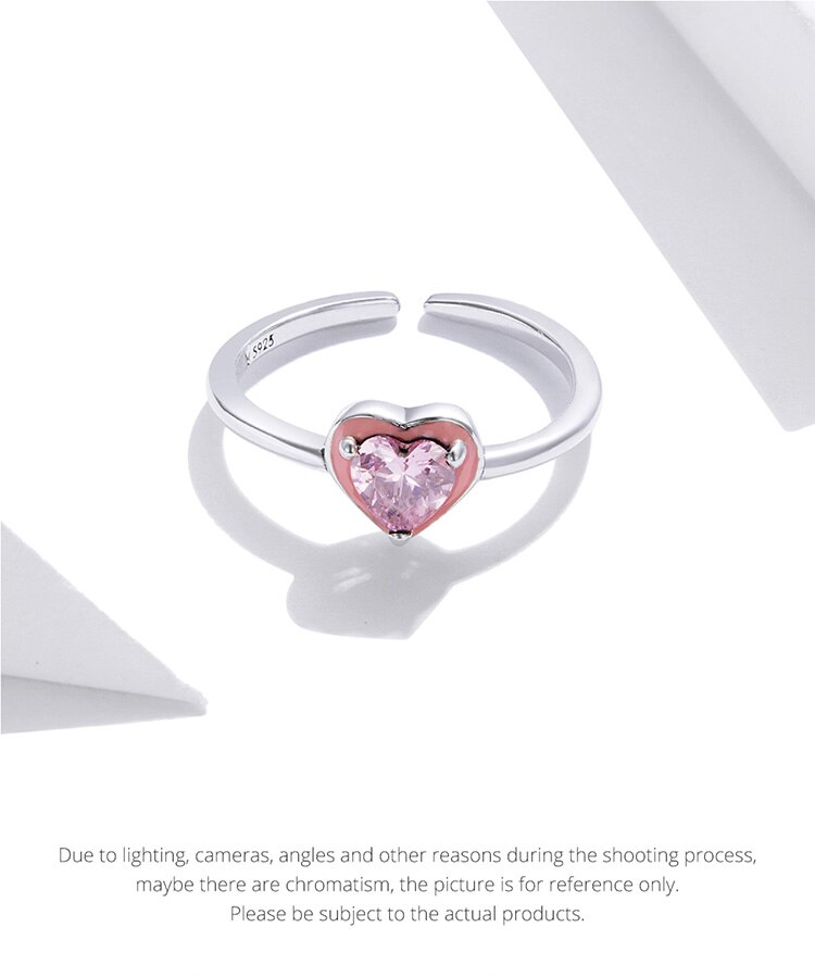 Victoria's Vogue Heart Sunny Open Ring 100% 925 Sterling Silver Adjustable Pink Love Finger Ring for Girl Fashion Party Jewelry Victoria's Vogue Heart Sunny Open Ring 100% 925 Sterling Silver Adjustable Pink Love Finger Ring for Girl Fashion Party Jewelry