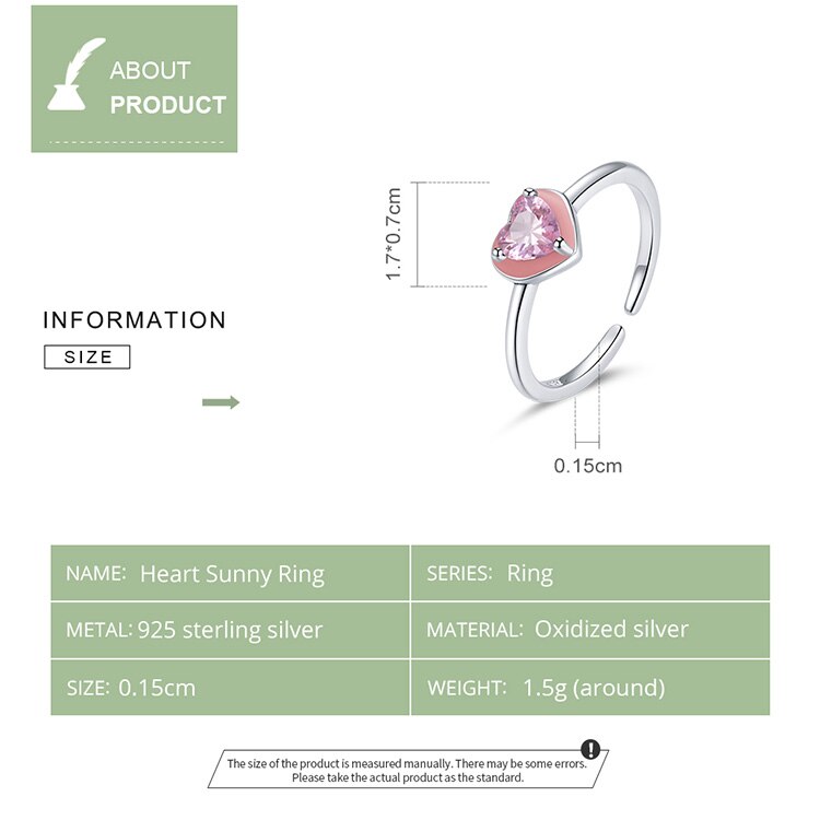 Victoria's Vogue Heart Sunny Open Ring 100% 925 Sterling Silver Adjustable Pink Love Finger Ring for Girl Fashion Party Jewelry Victoria's Vogue Heart Sunny Open Ring 100% 925 Sterling Silver Adjustable Pink Love Finger Ring for Girl Fashion Party Jewelry