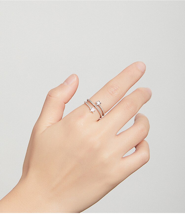 Victoria's Vogue Two-star Open Ring for Girl 925 Sterling Silver Flowing Line Adjustable Finger Ring Women Statement  Party Jewelry
