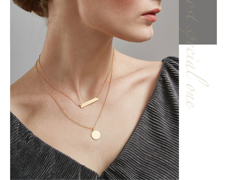 Victoria's Vogue Double Flat Bar Choker Necklace Women Stainless Steel Gold Color Pendant Necklace Femme Fashion Jewelry Gifts