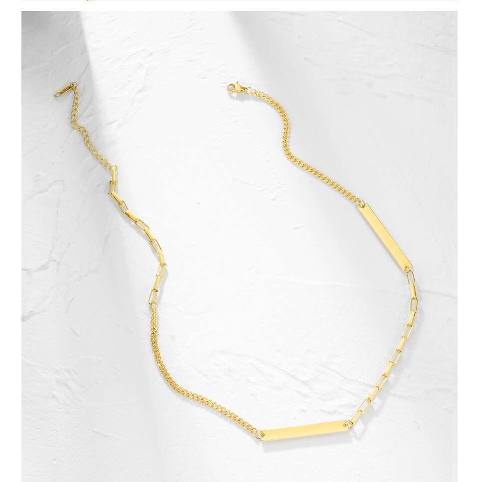 Victoria's Vogue Double Flat Bar Choker Necklace Women Stainless Steel Gold Color Pendant Necklace Femme Fashion Jewelry Gifts
