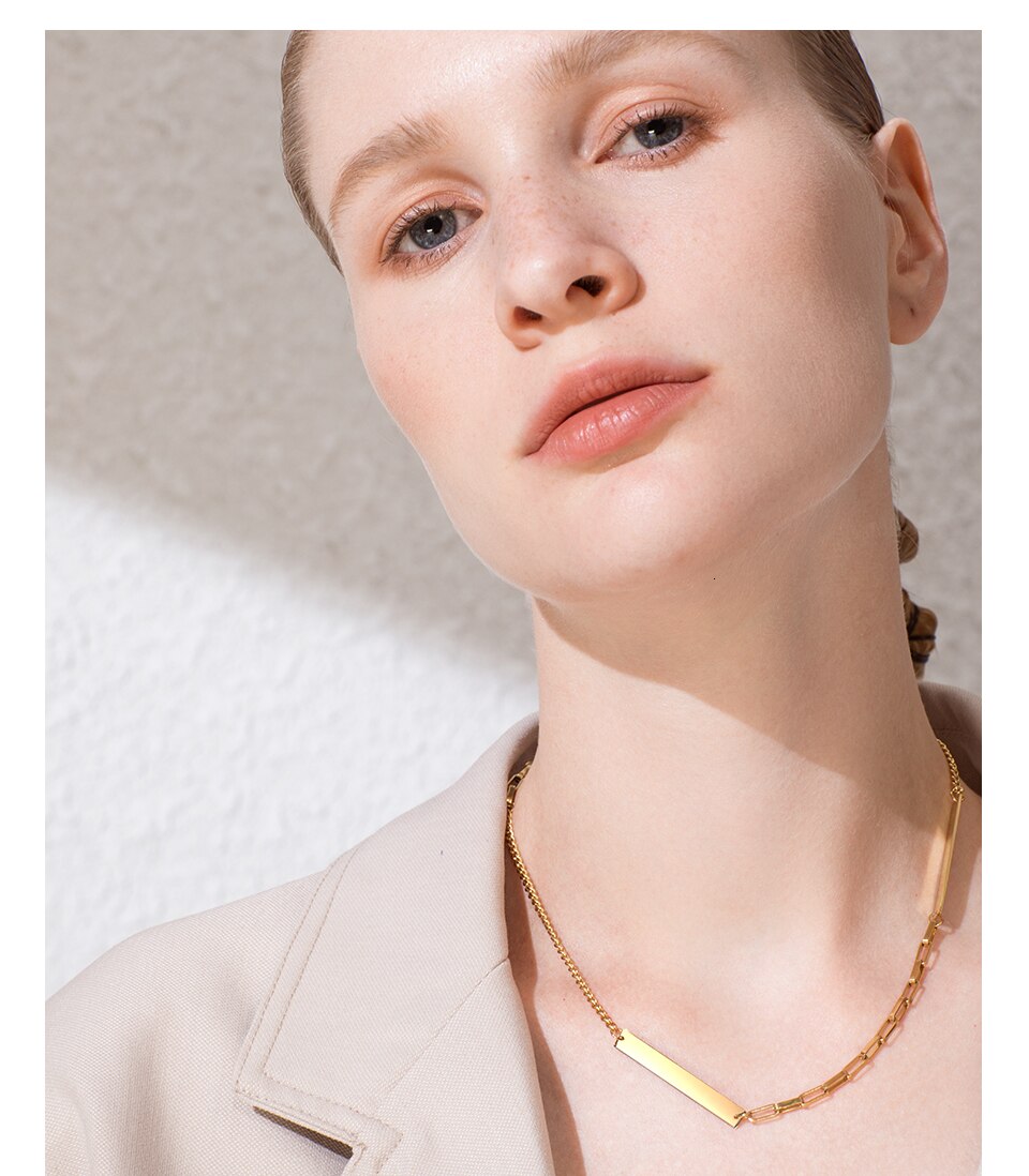Victoria's Vogue Double Flat Bar Choker Necklace Women Stainless Steel Gold Color Pendant Necklace Femme Fashion Jewelry Gifts