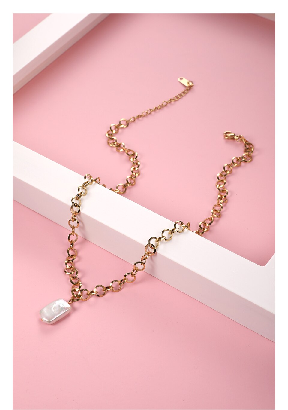 Victoria's Vogue Boho Conch Chain Necklace Women Gold Color Statement Natural Mother Of Pearl Necklaces Stainless Steel Jewelry