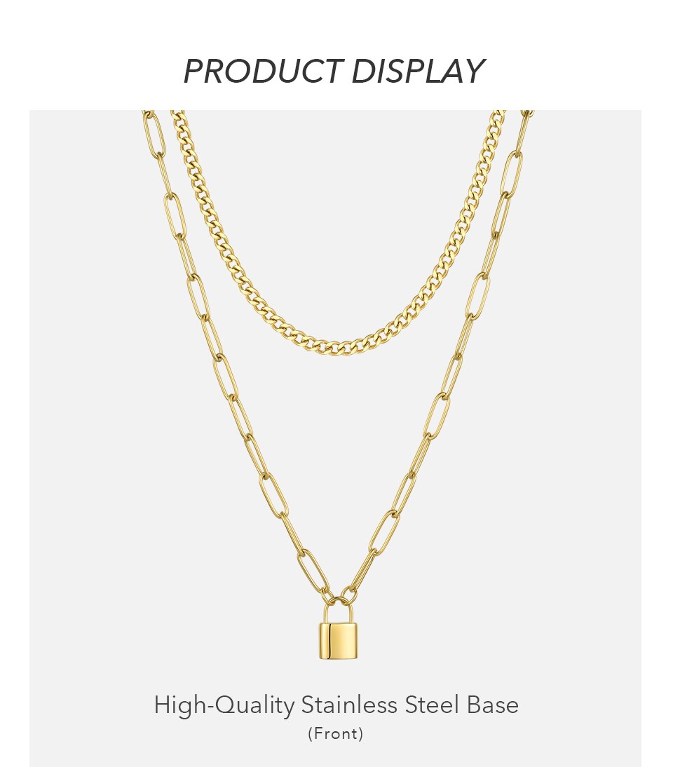 Victoria’s Vogue Lock Pendant Necklace Women Gold Color Stainless Steel ...
