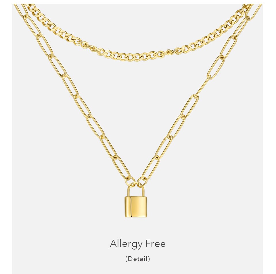 Victoria's Vogue Lock Pendant Necklace Women Gold Color Stainless Steel Double Chain Necklaces 2020 Christmas Fashion Jewelry
