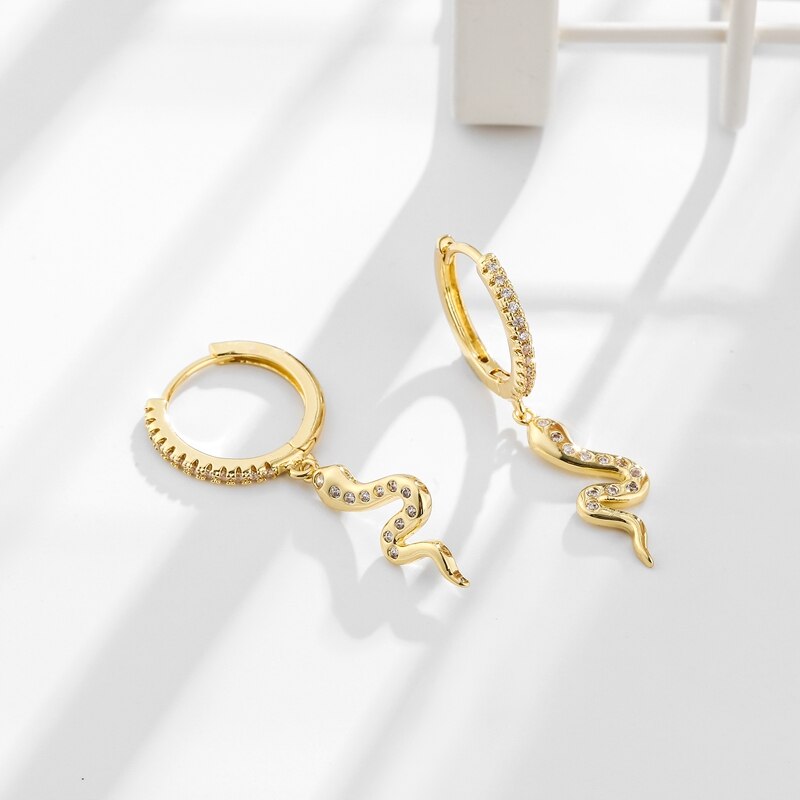 Victoria's Vogue Fashion Cubic Zircon Exquisite Snake Shape Hoop Earrings Gold And Silver Color Dangle Earrings For Women Kpop Jewelry 2020