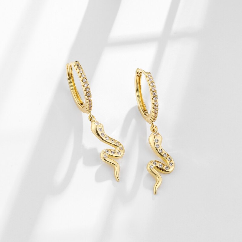 Victoria's Vogue Fashion Cubic Zircon Exquisite Snake Shape Hoop Earrings Gold And Silver Color Dangle Earrings For Women Kpop Jewelry 2020