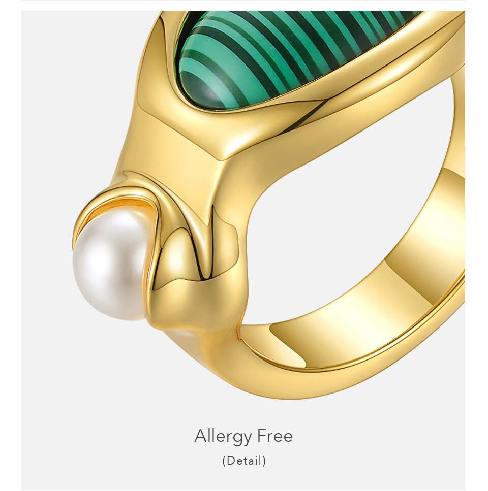 Victoria's Vogue Green Natural Stone Rings For Women Gold Color Ring With Resin Pearl 2021 Friends Gift Fashion Jewelry Anillos