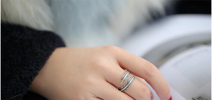 Victoria's Vogue Retro High-quality 925 Sterling Silver Jewelry Thai Silver Not Allergic Personality Feathers Arrow Opening Rings