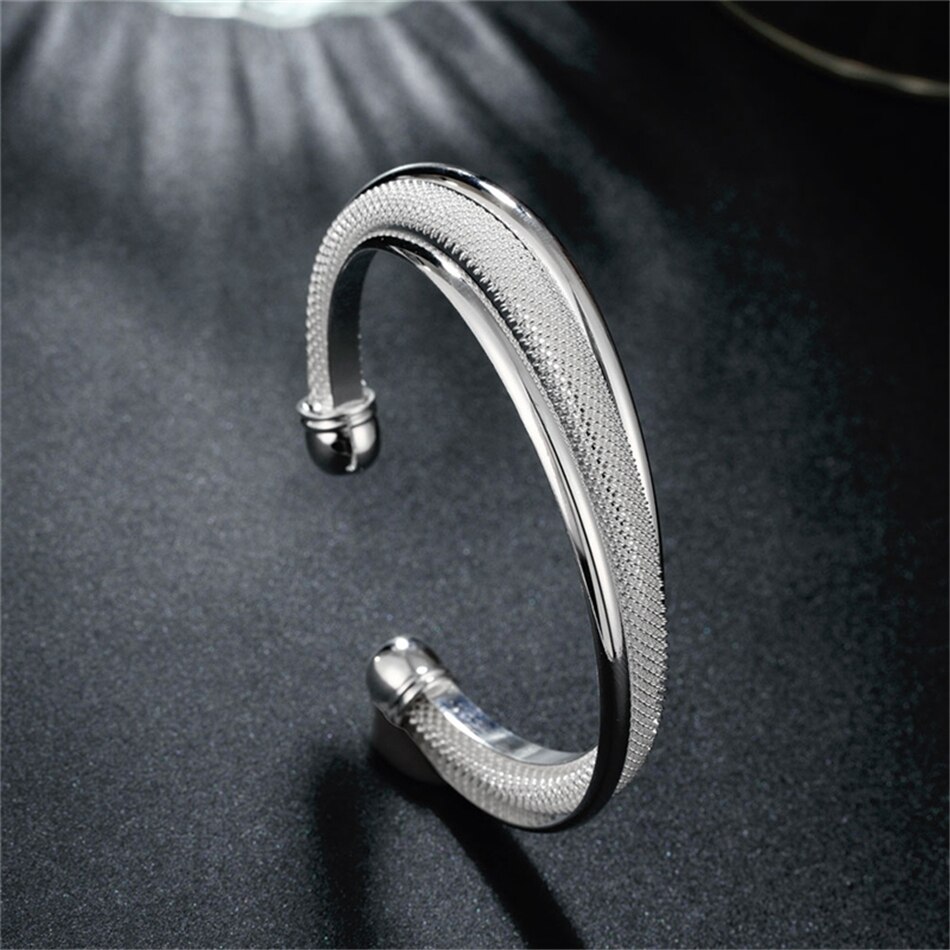 Victoria's Vogue 925 Sterling Silver Fashion Jewelry Large Reticulated Bracelet Women Bangle Wedding Engagement Jewelry