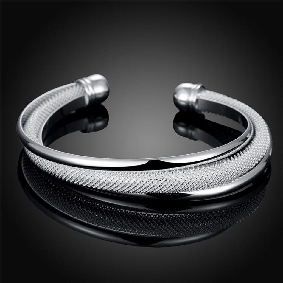 Victoria's Vogue 925 Sterling Silver Fashion Jewelry Large Reticulated Bracelet Women Bangle Wedding Engagement Jewelry