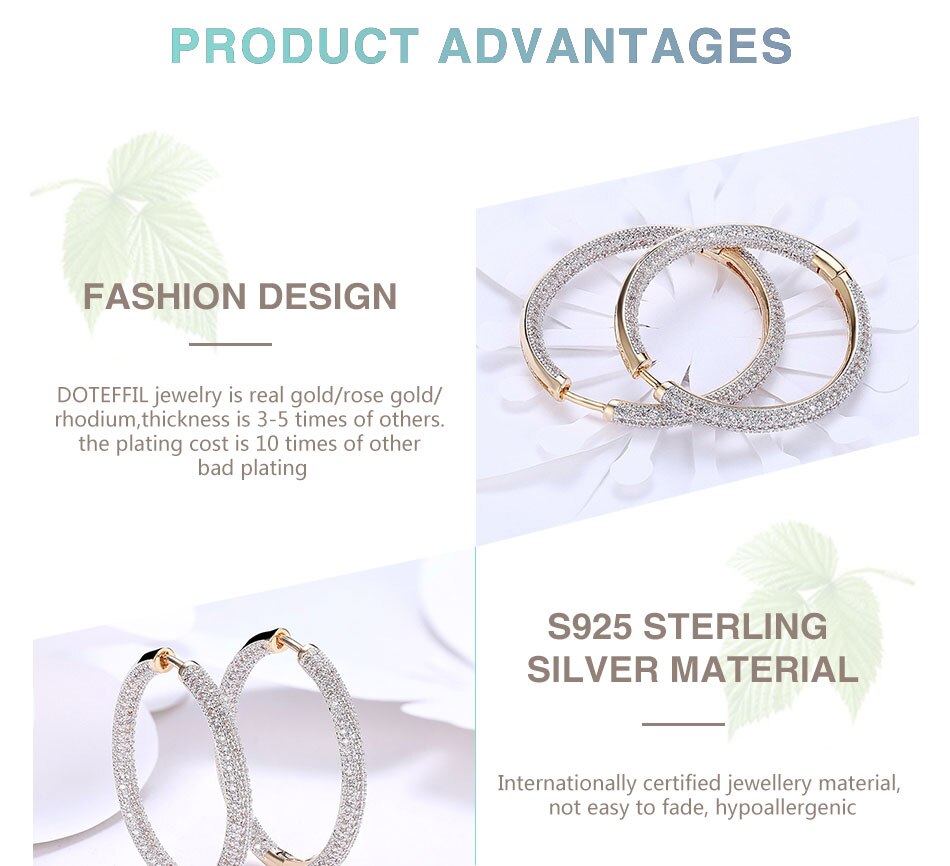 Victoria's Vogue 925 Sterling Silver Big Circle Hoop 18K Gold AAA Zircon Earrings For Women Gift Fashion Charm Party Wedding Jewelry