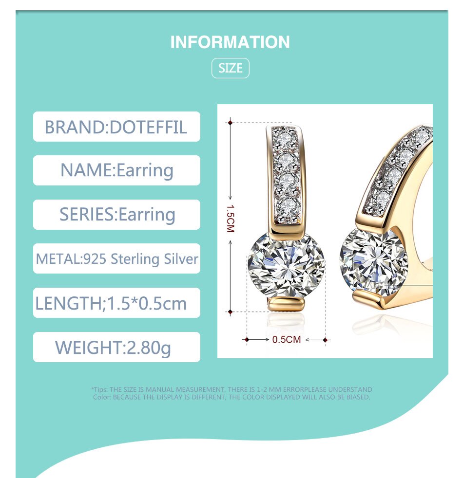 Victoria's Vogue 925 Sterling Silver AAA Zircon 18K Gold Diamond Earrings For Women Jewelry Fashion Wedding Engagement Party Gift