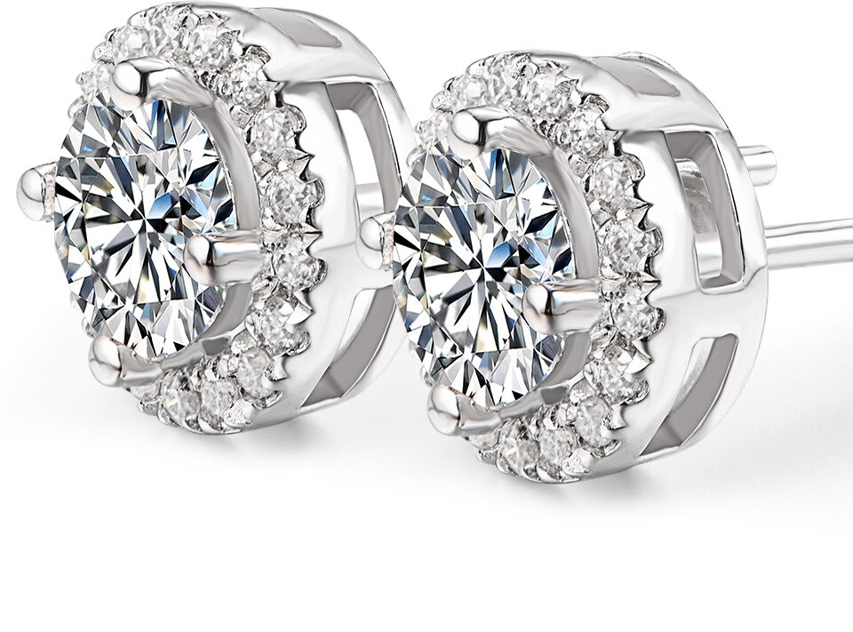 Victoria's Vogue Round Cut Total 0.5ct Diamond Test Passed Moissanite Rhodium Plated 925 Silver Moissanite Earrings Jewelry Girlfriend Gift