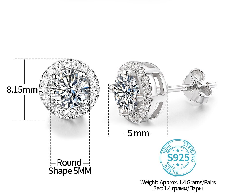 Victoria's Vogue Round Cut Total 0.5ct Diamond Test Passed Moissanite Rhodium Plated 925 Silver Moissanite Earrings Jewelry Girlfriend Gift